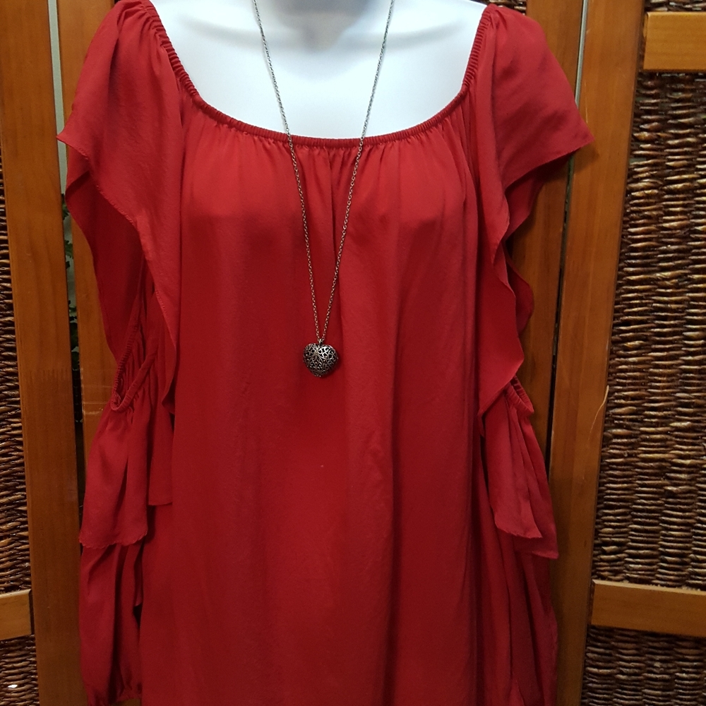 Mika Mindel Red Cold Shoulder Style Top View 6